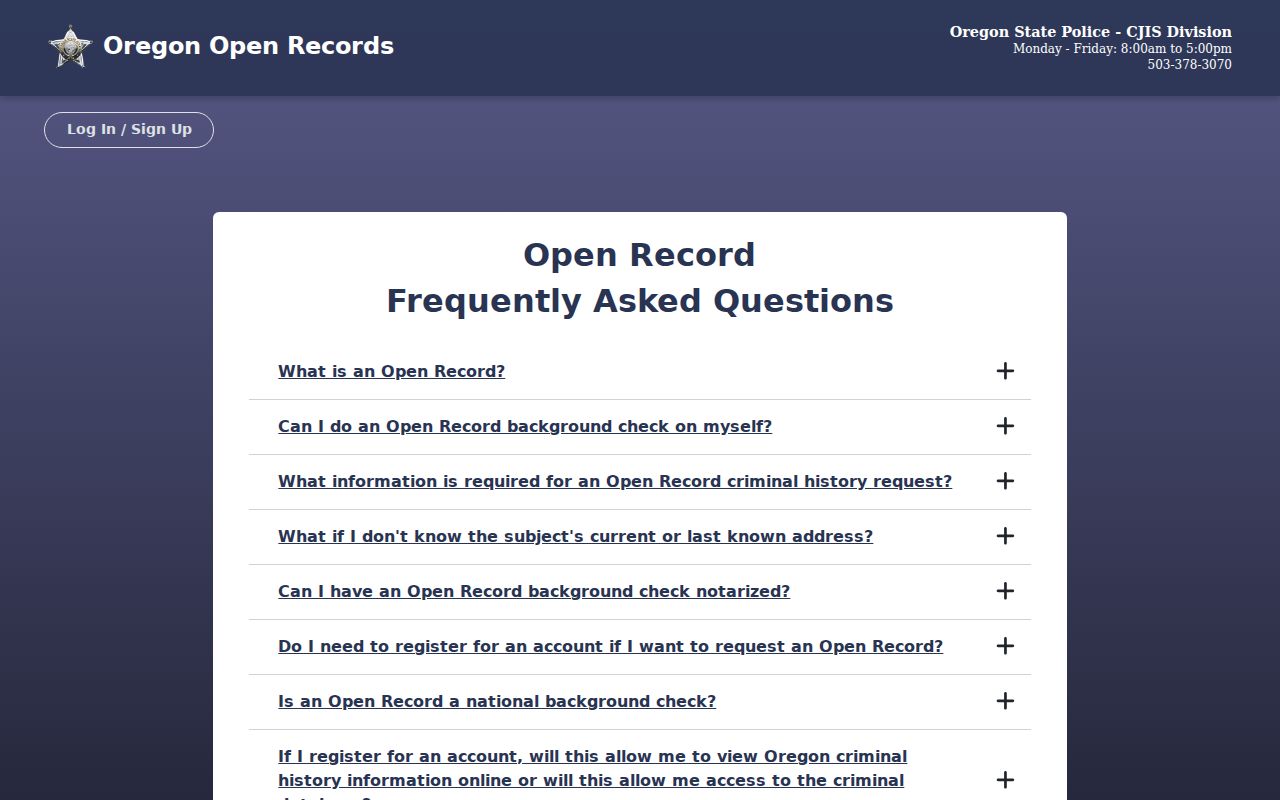 Gilliam County arrest record check through the Oregon State Police portal rules