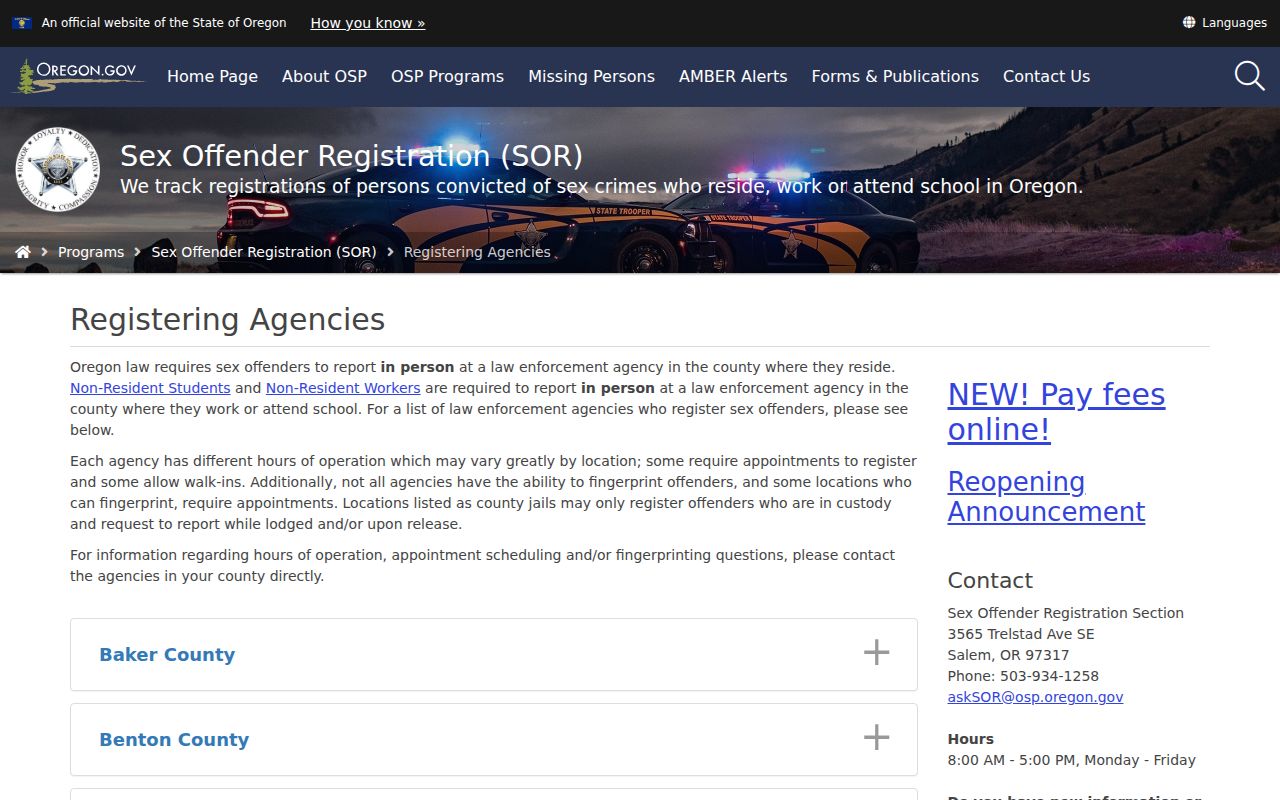 Gilliam County sex offender registration agency directory