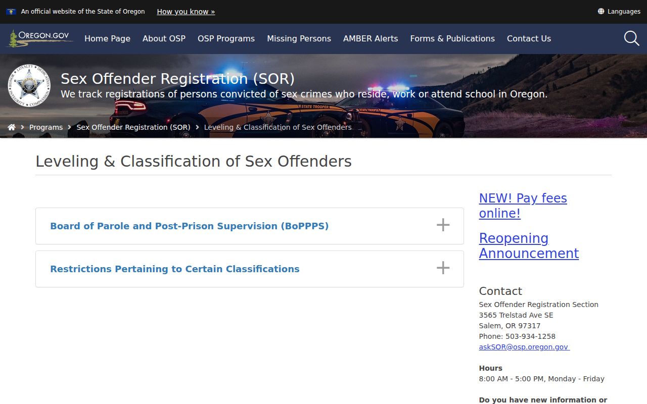 Gilliam County sex offender search Oregon notification levels